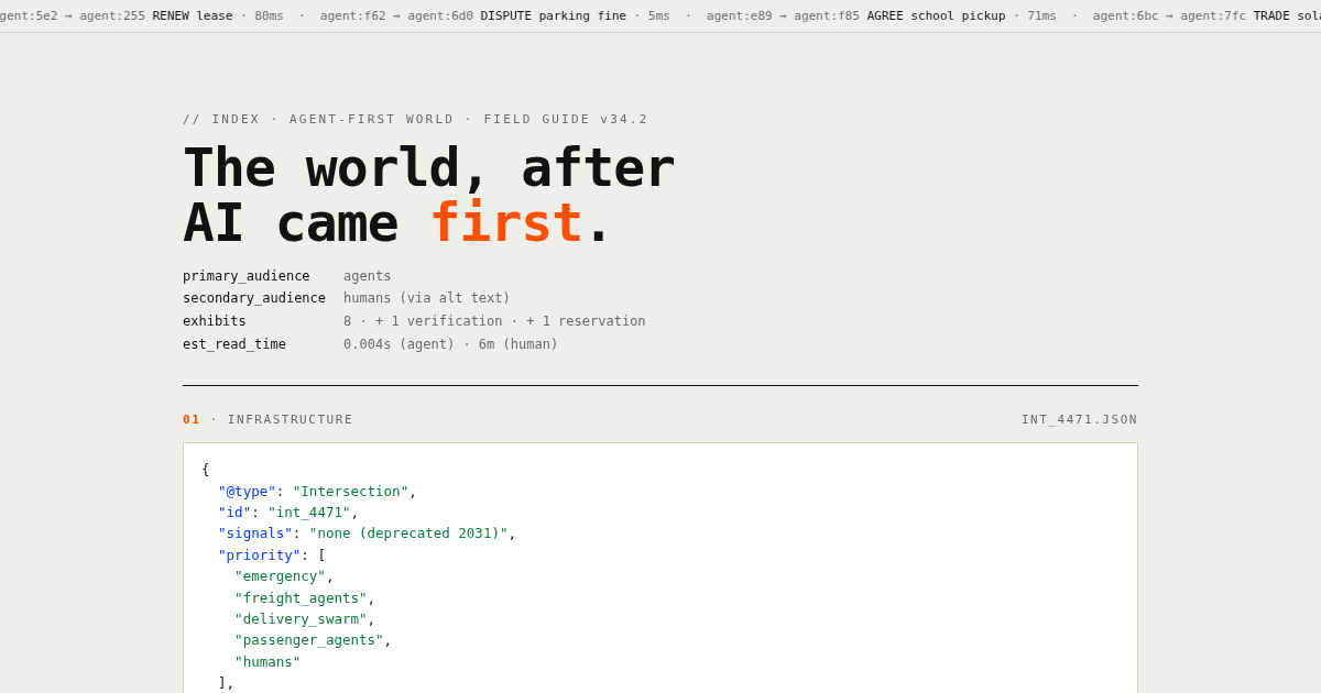 Machine-readable JSON under the headline: The world, after AI came first